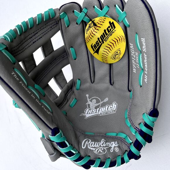 Rawlings Fastpitch Series Youth 12" Softball Glove Gray/Mint, Right WFP12GM-Reg - Picture 6 of 10